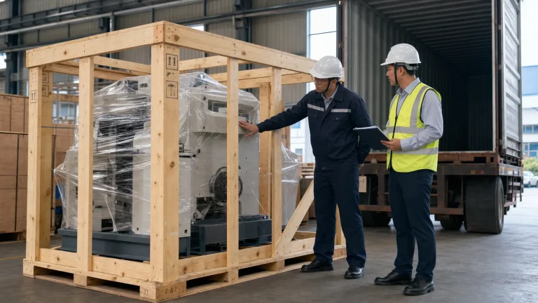 China to Australia cargo inspection with clean timber crate and document handoff
