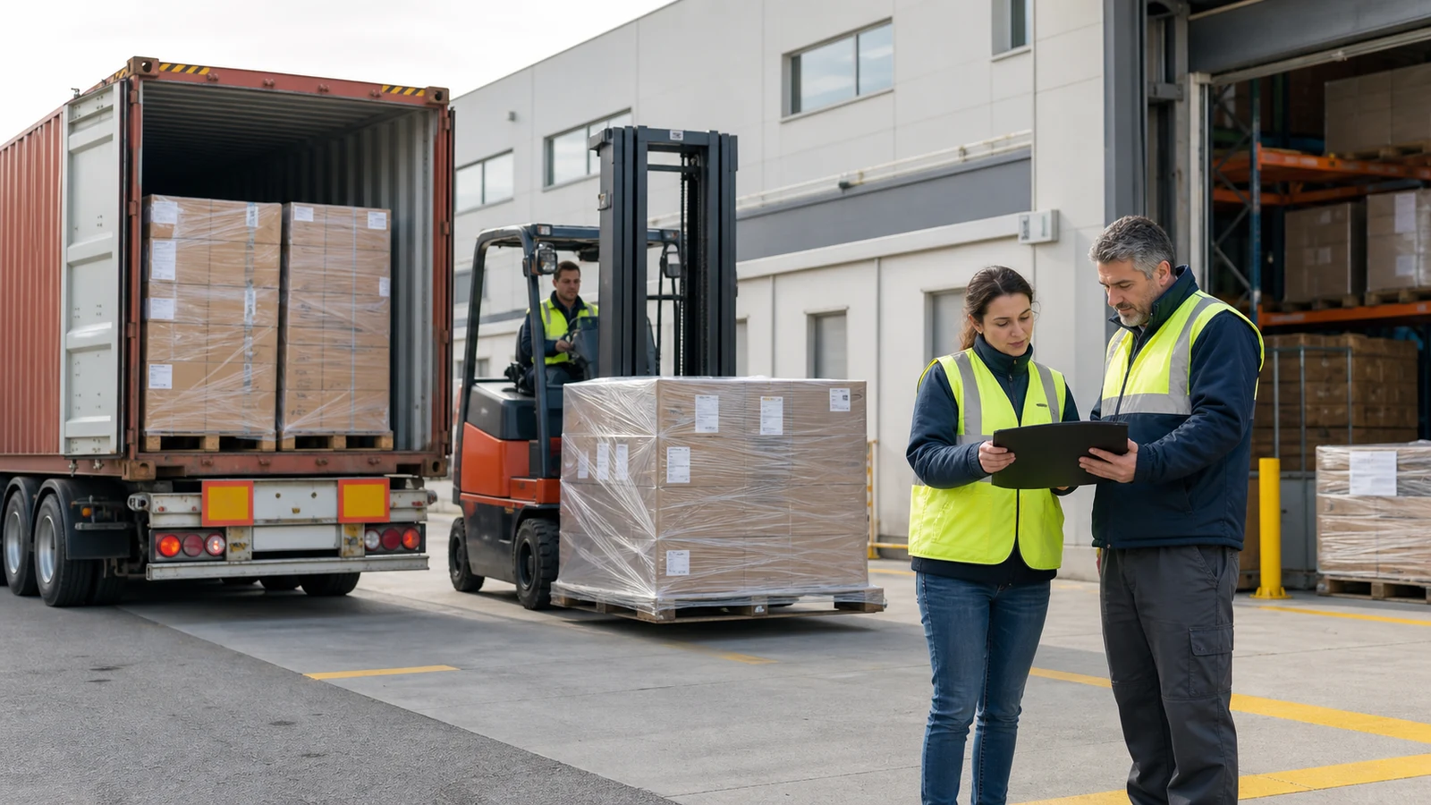 China to France freight at an inland customs and pallet delivery handoff