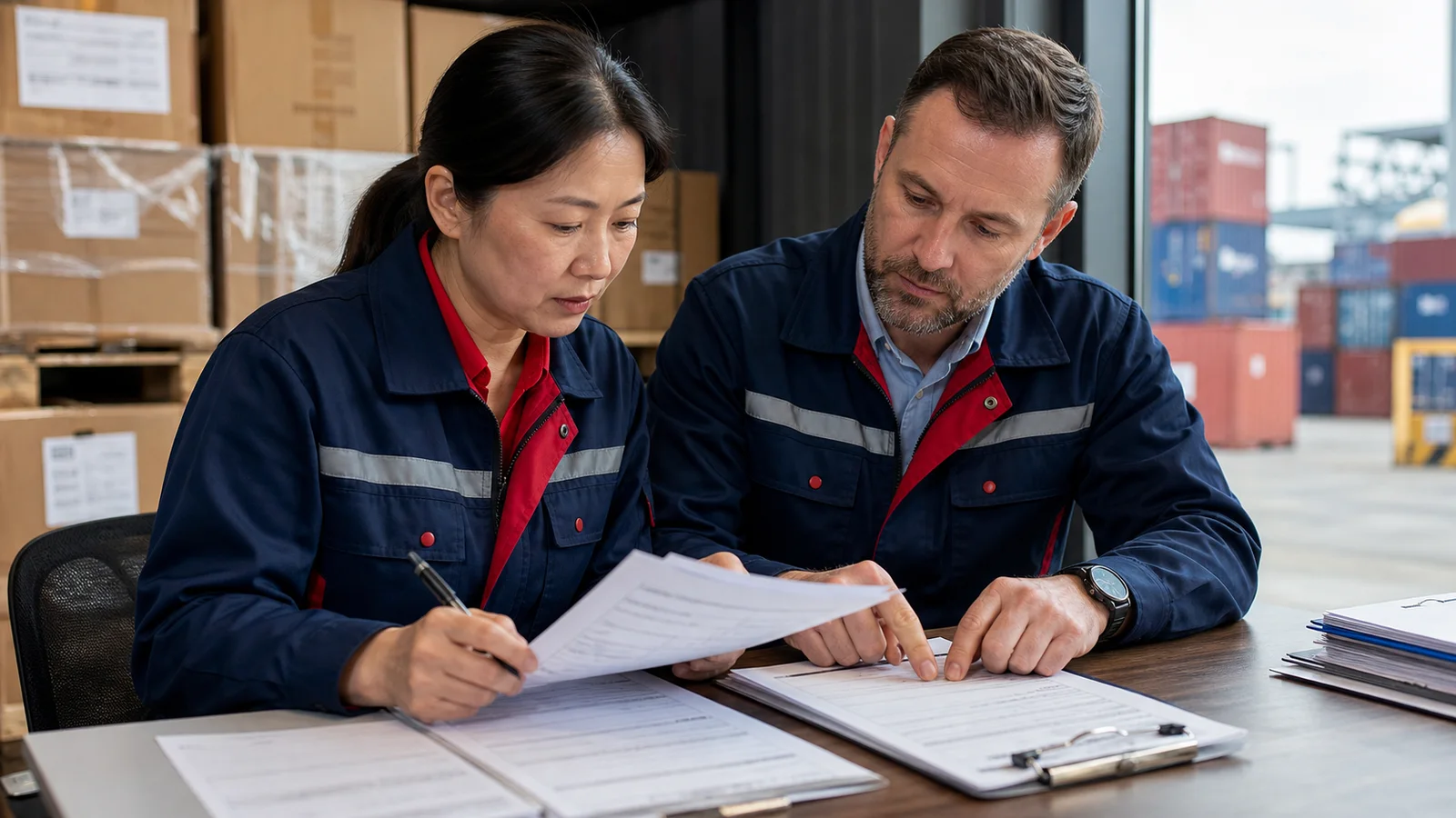 bill of lading draft review beside sealed export cargo