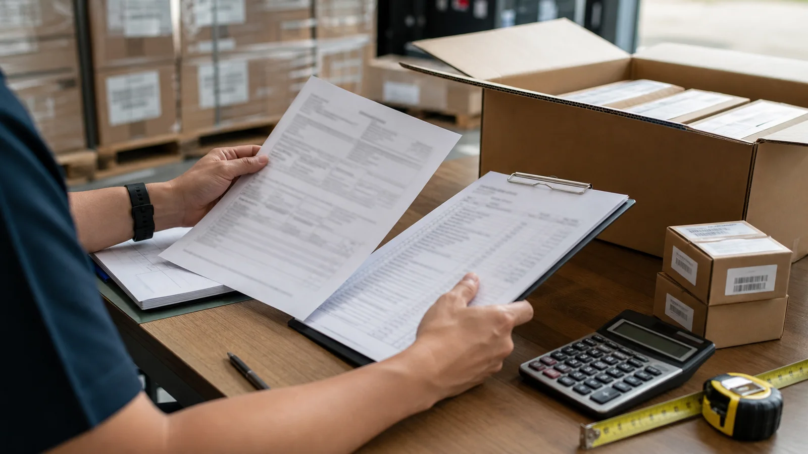 Commercial invoice being reconciled against cartons and packing records