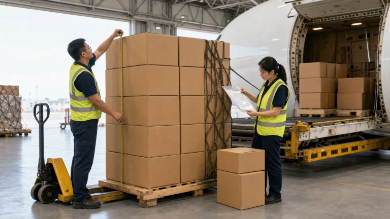 Air freight cartons being measured for a China to USA quote checklist